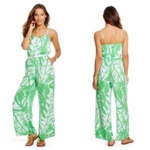 Lilly Pulitzer Target Jumpsuit XS Green Floral Tropical Sleeveless Wide